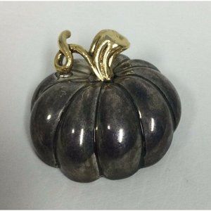 Halloween Thanksgiving Fall Pumpkin Pin Brooch Bost Silver Gold Slide 1.5"